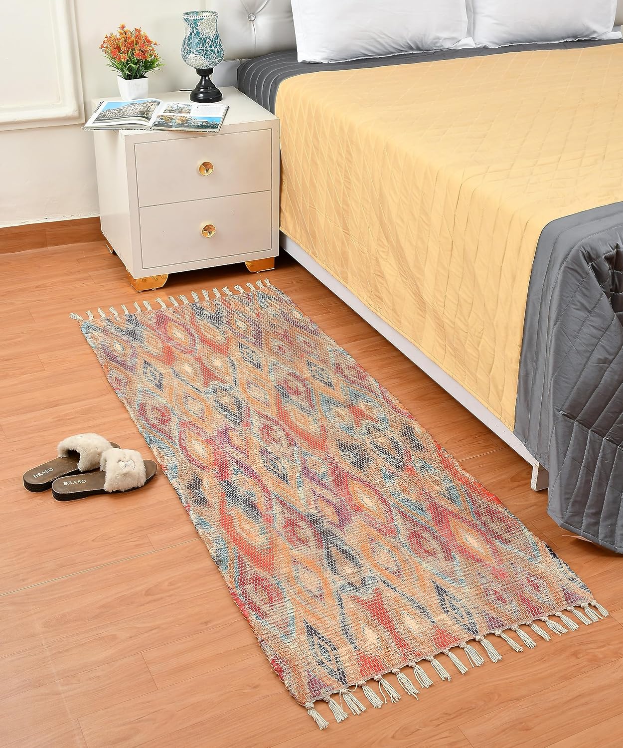 Dhurrie Rug – Handmade Upcycled Fabric – Printed Modern Design (2x5 ft)