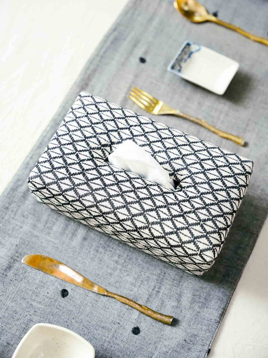 Pure Cotton Tissue Box - Jacquard Weave, Geometric Design