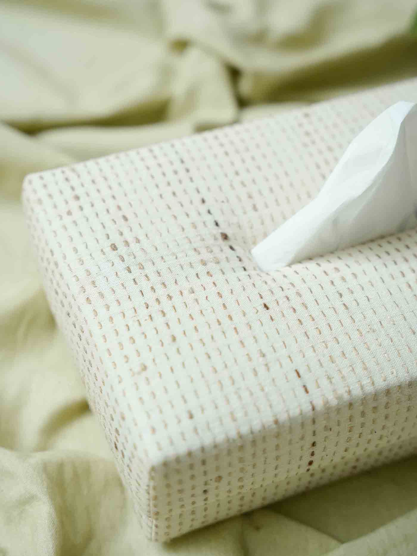 Handwoven Cotton Tissue Box - Running Hand Embroidery