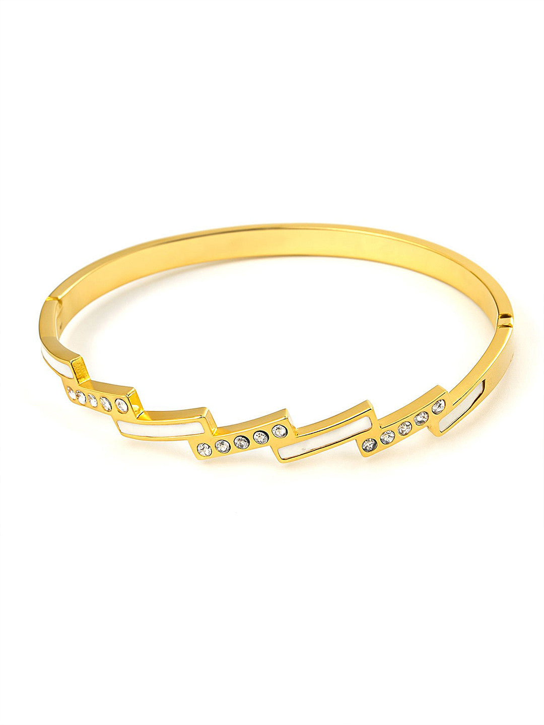 Gold-Plated Artificial Stones Studded Bangle Bracelet – Alloy Base – Individual Piece