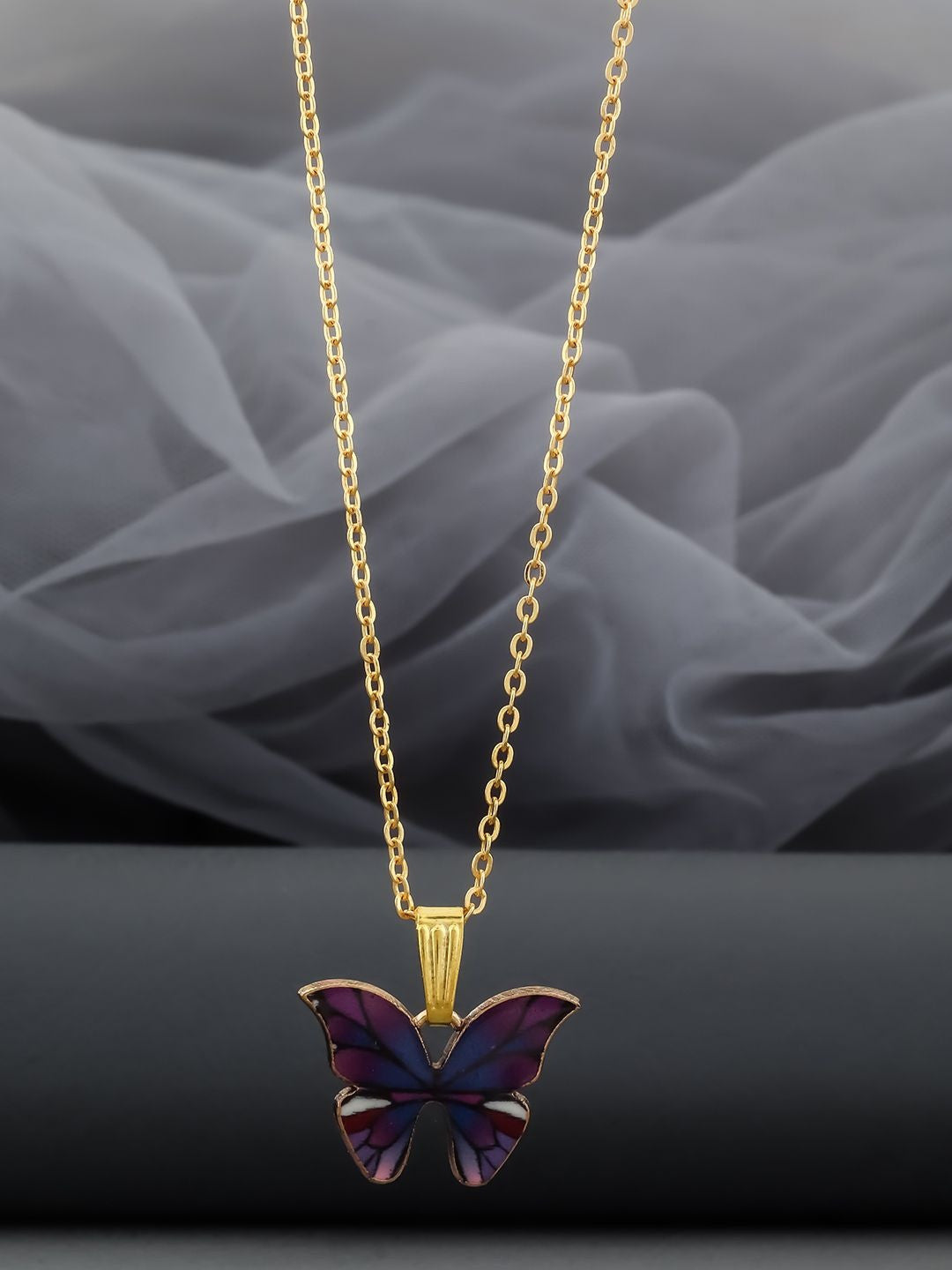 Gold-Plated Butterfly Pendant – Chain Necklace – Stainless Steel, 18 Inch – S-Hook Closure