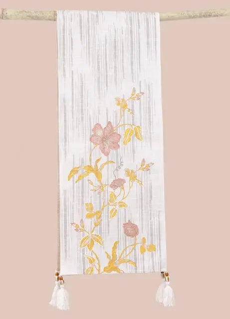 Embroidered Cotton Table Runner With Print - 180x36 cm