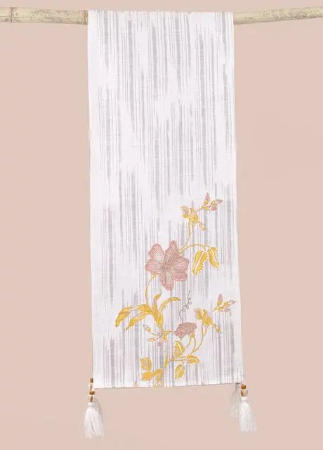 Embroidered Cotton Table Runner With Print - 180x36 cm