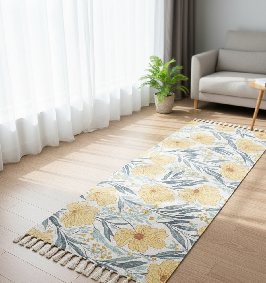 Printed Bedside Runner – Hand Woven Cotton – 2x5 ft Washable