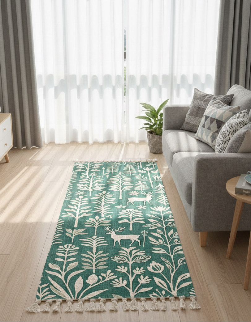 Hand Woven Cotton Floor Runner – Washable Printed Design – 2x5 ft