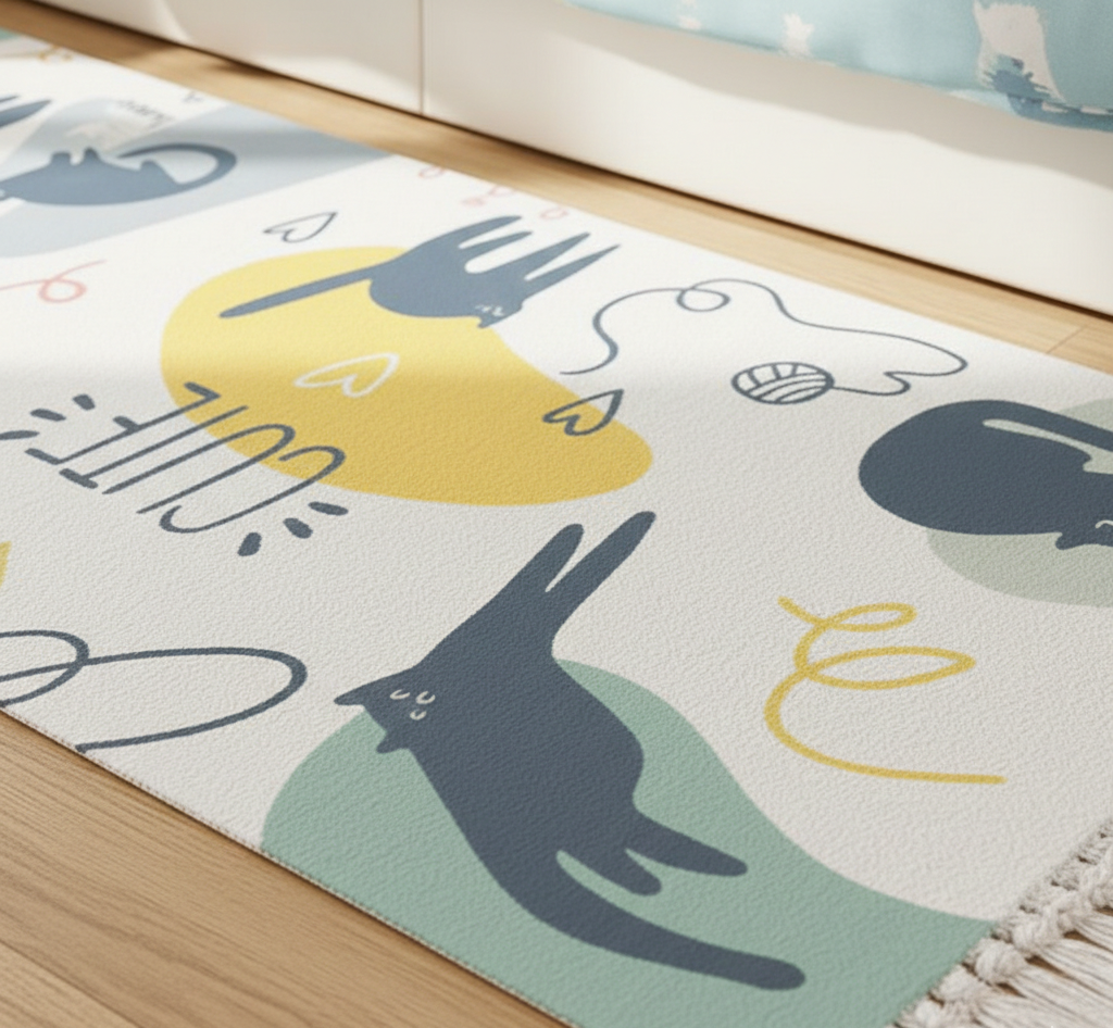 Bedside Runner – Hand Woven Printed Cotton – Washable 2x5 Feet