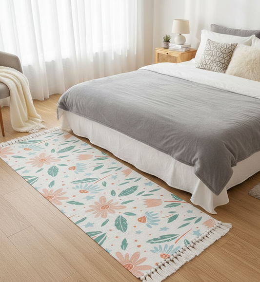 Printed Cotton Bedside Runner – Hand Woven, Washable – 2x5 ft