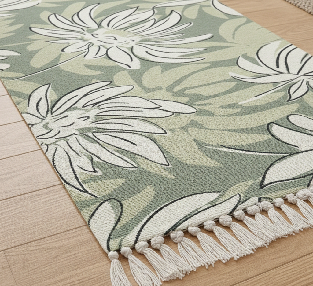 Hand Woven Cotton Runner – Washable Printed Floral – 2x5 Feet