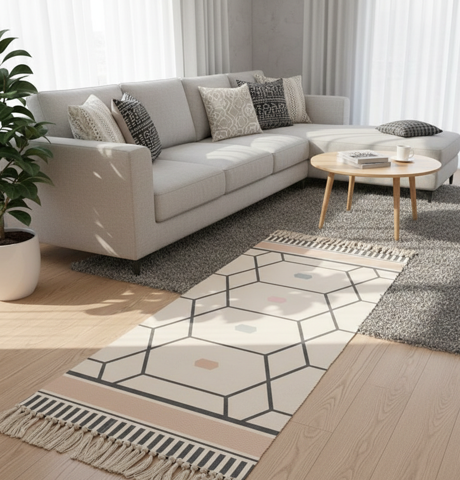 Hand Woven Cotton Runner Rug – Washable & Printed – 2x5 Feet (Retro Tapestry)
