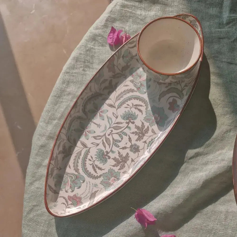Handcrafted Stoneware Serving Bowl - 3 Inch, Blue Bougainvillea Design