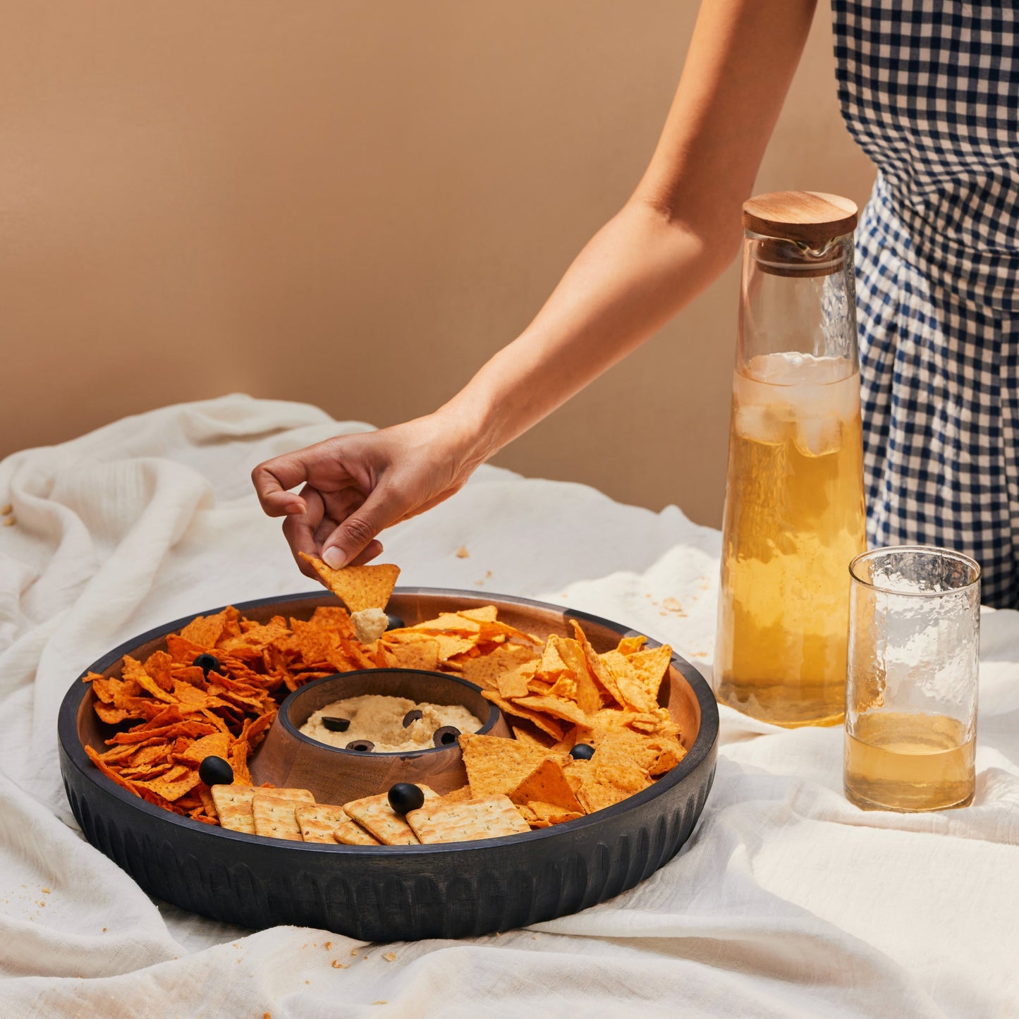 Mango Wood Serving Tray With Removable Bowl - Dual-Tone, Two Sizes
