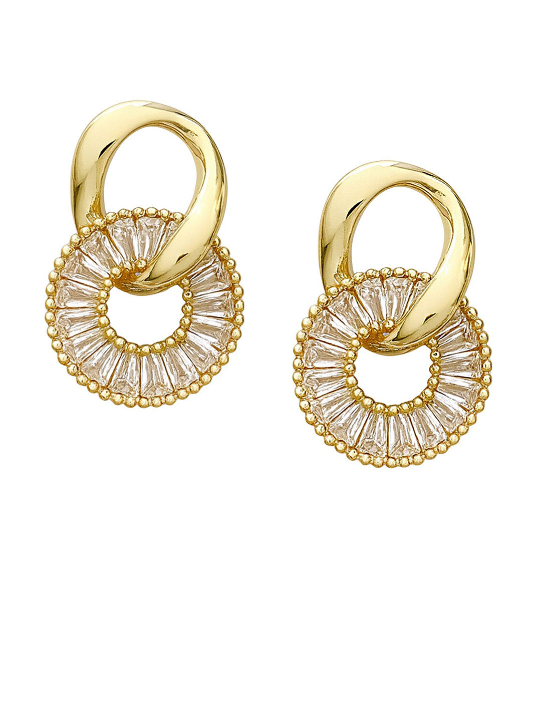 Gold-Plated American Diamond Circular Drop Earrings – Fashion Jewellery – Post Back Closure – 2x1.3cm