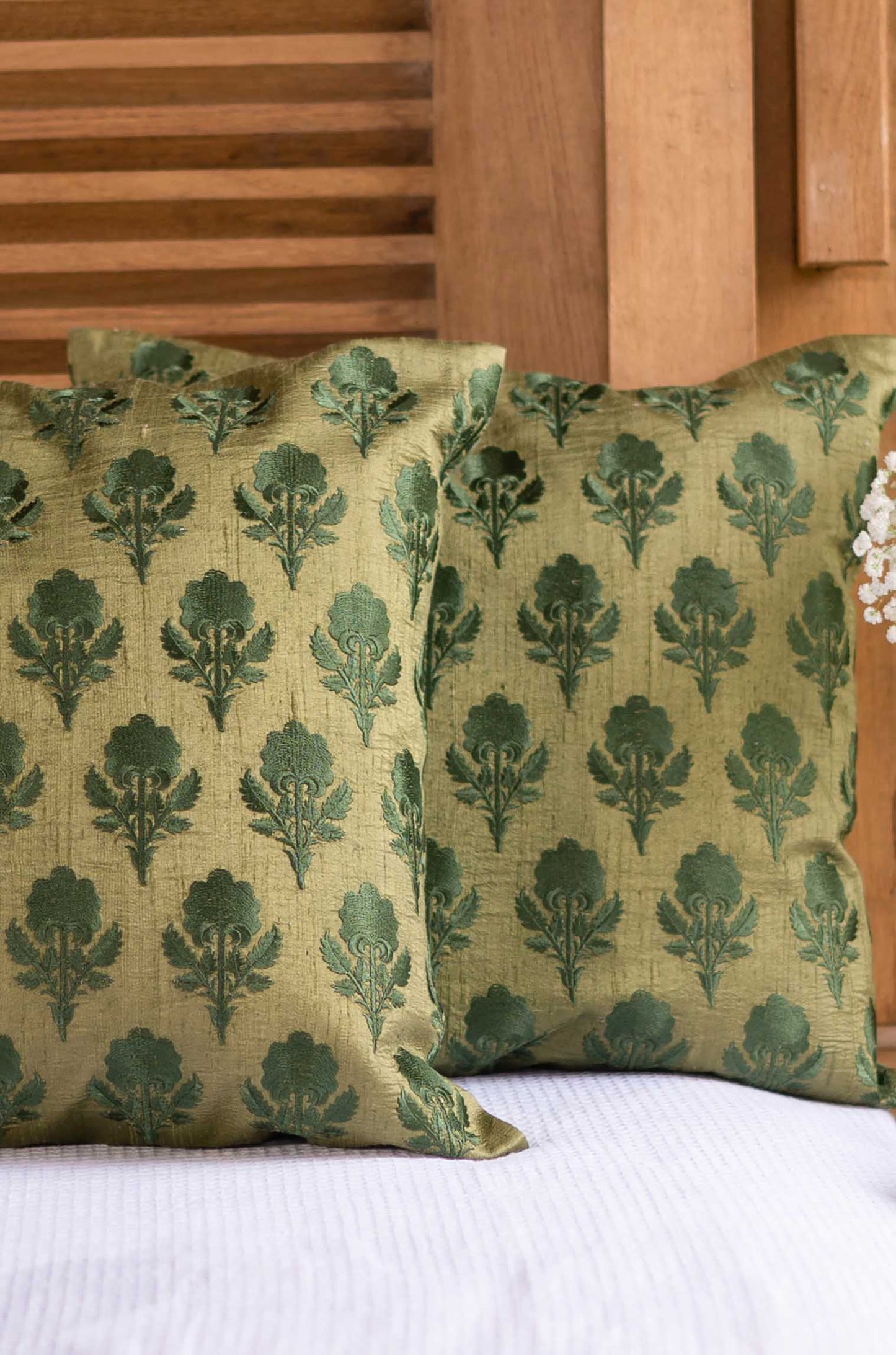 Embroidered Dupion Silk Cushion Cover - Morris Floral