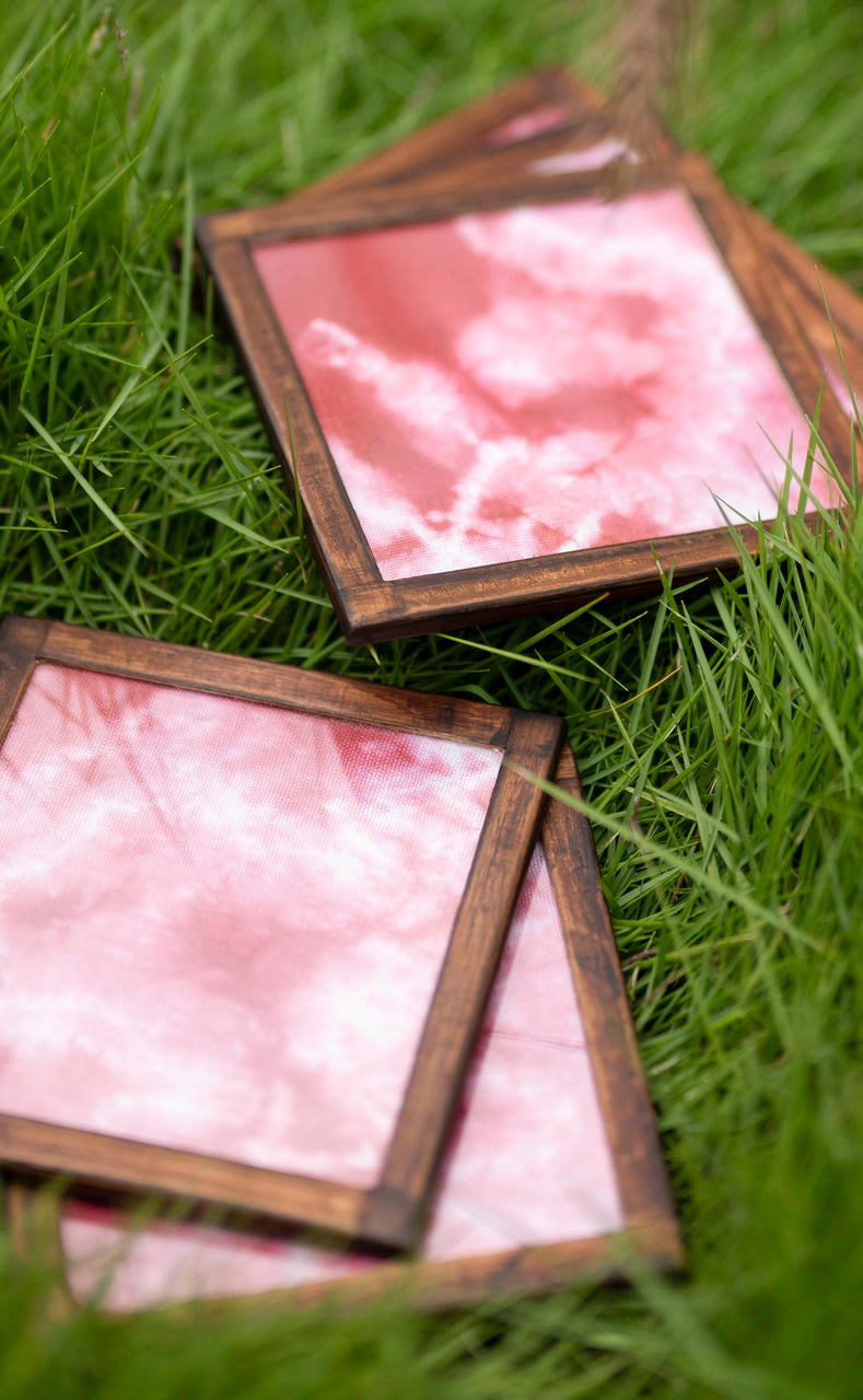 Khadi Cotton Beverage Coasters - Tie-Dye, Set of 2 With Holder