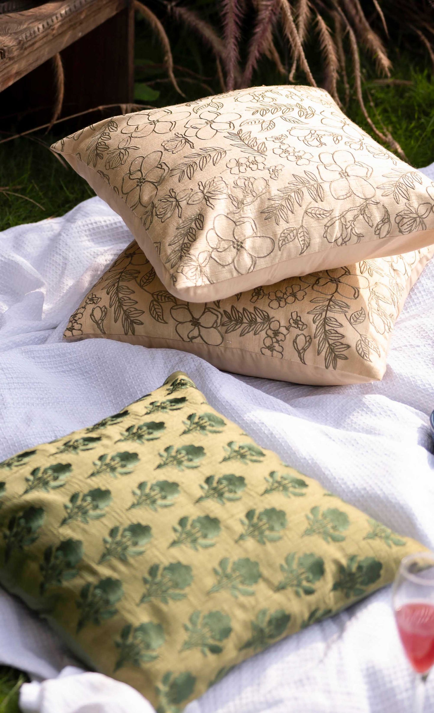 Embroidered Dupion Silk Cushion Cover - Morris Floral