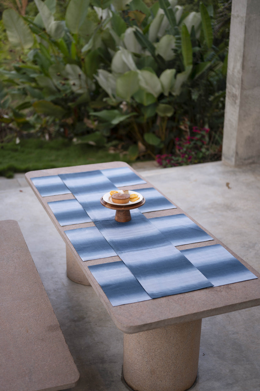 Hand-Dyed Dupion Silk Table Runner With Gradation - Set of 8 Table Mats
