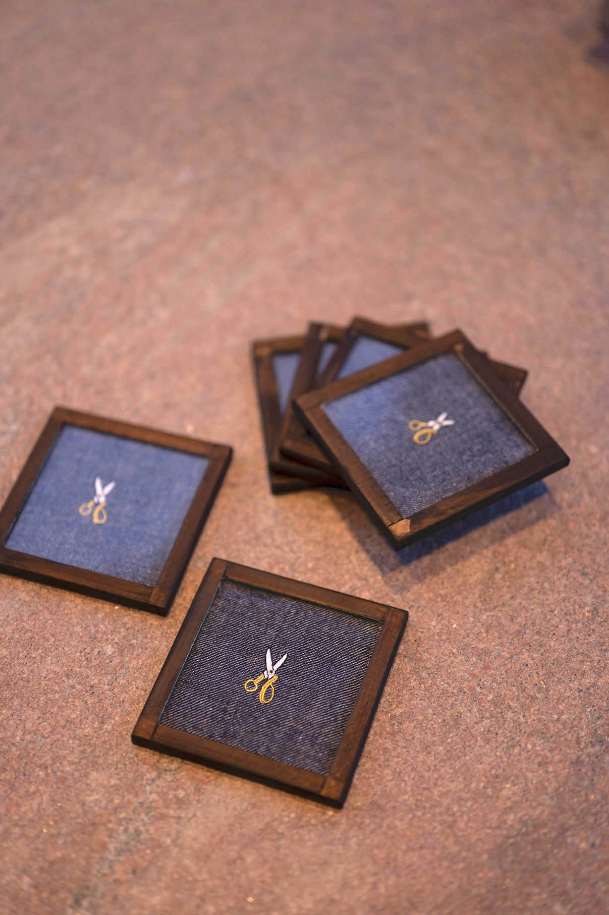 Handwoven Denim Cocktail Coasters - Set Of 2 With Holder, Zardozi
