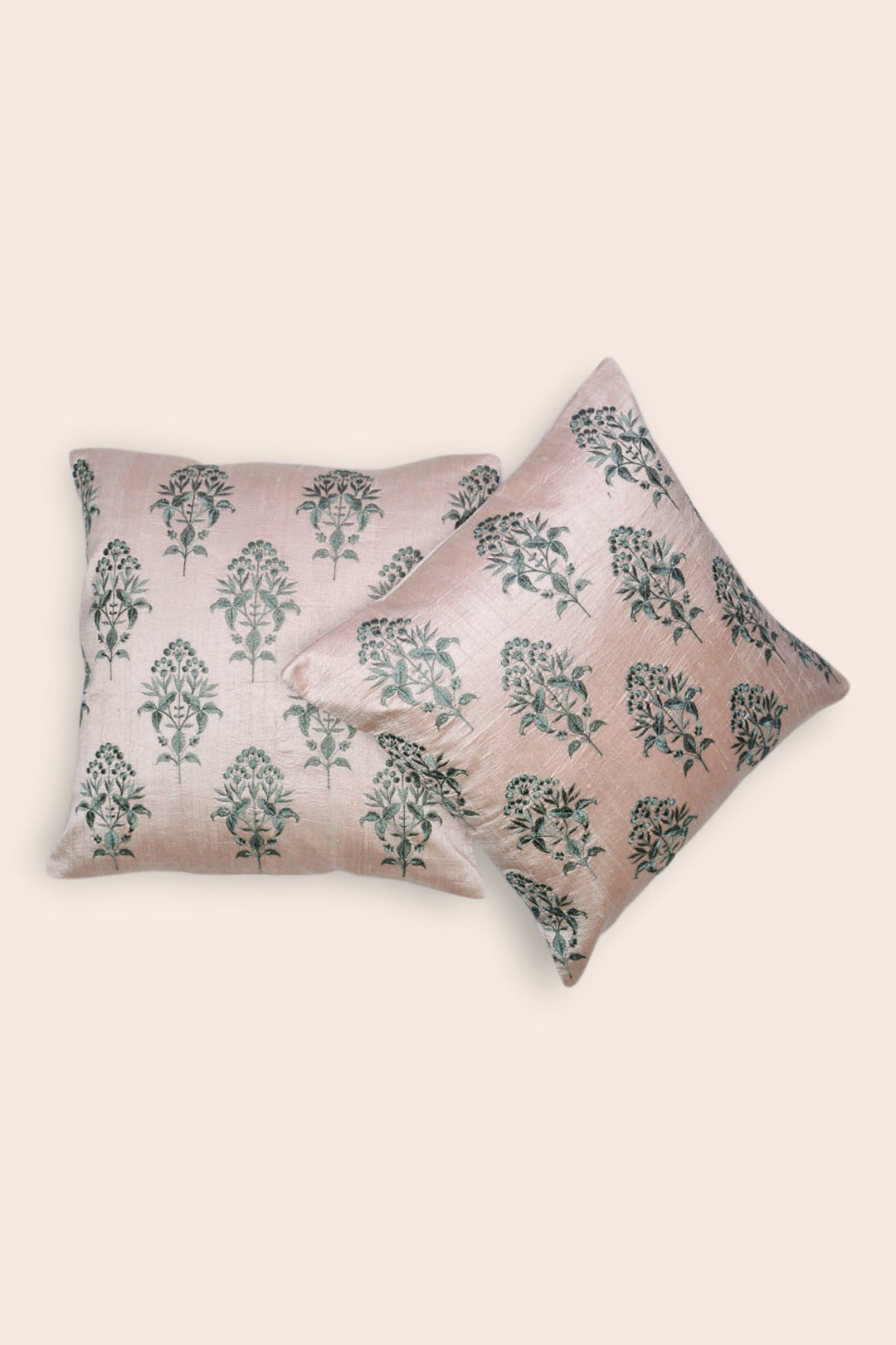 Embroidered Dupion Silk Cushion Cover - Floral Pattern, Onion Pink