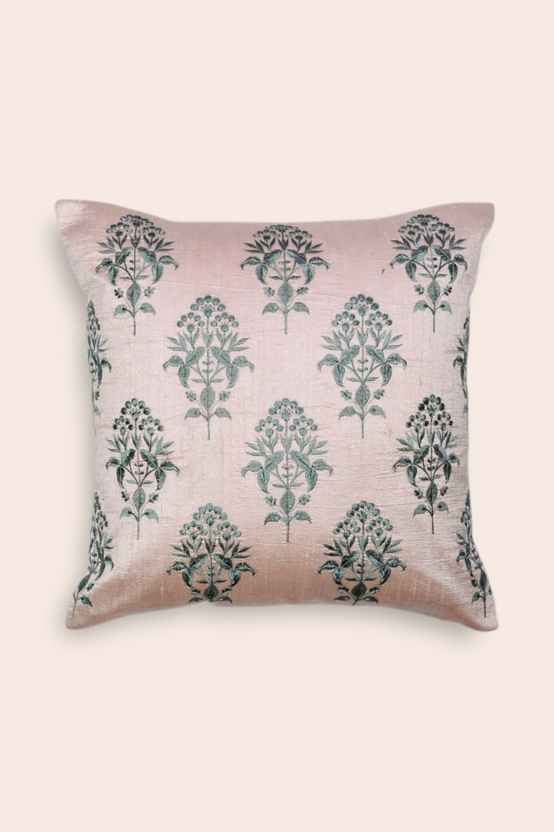 Embroidered Dupion Silk Cushion Cover - Floral Pattern, Onion Pink