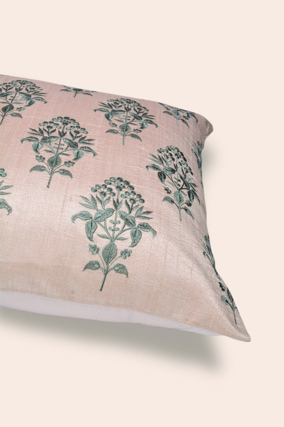 Embroidered Dupion Silk Cushion Cover - Floral Pattern, Onion Pink