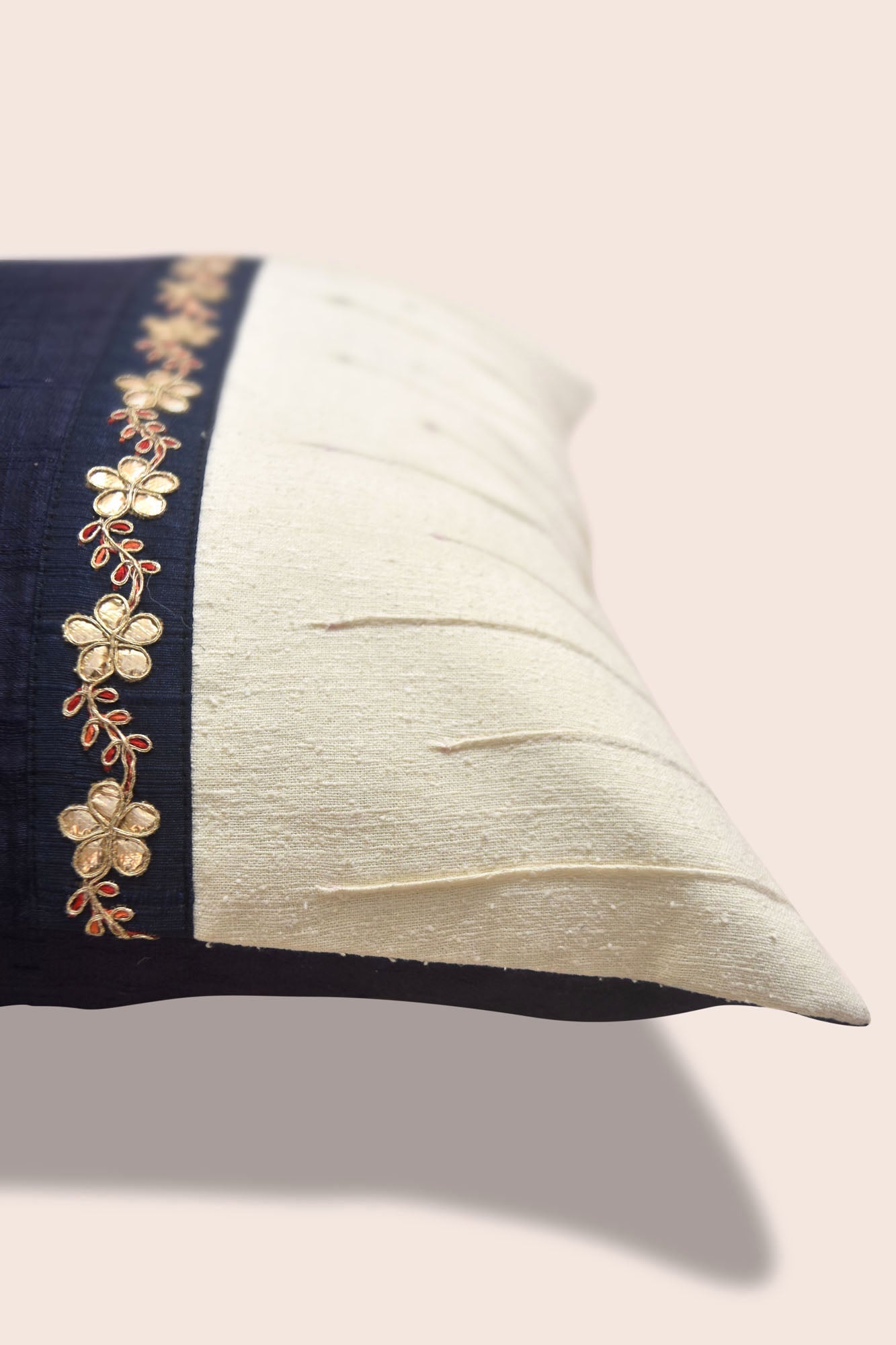 Handwoven Dupion Silk Cushion Cover Dabka Border - Two-Tone