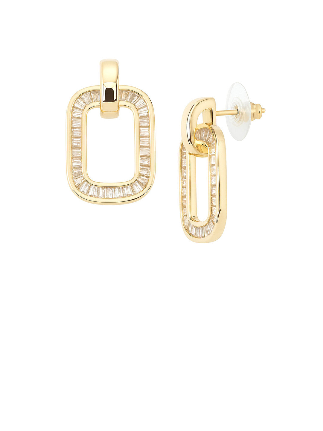Gold-Plated American Diamond Studs – Square Earrings – AD Embellished – 1.9x1.1cm
