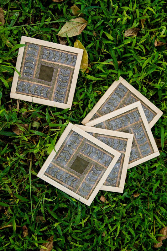 Dupion Silk Handwoven Embroidered Beverage Coaster - Set of 2