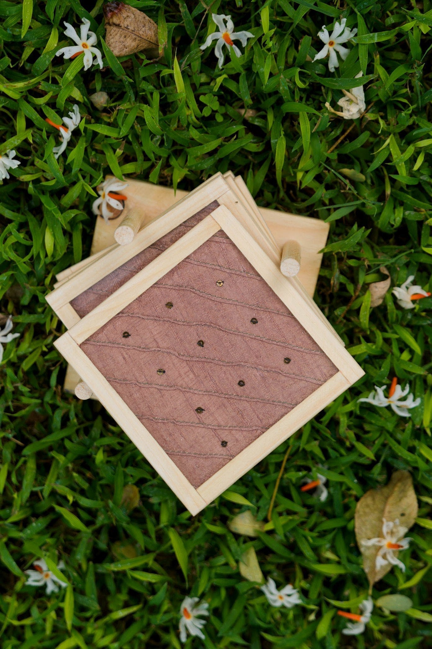 Plum Handwoven Coasters - Set of 2 pcs with Coaster Holder