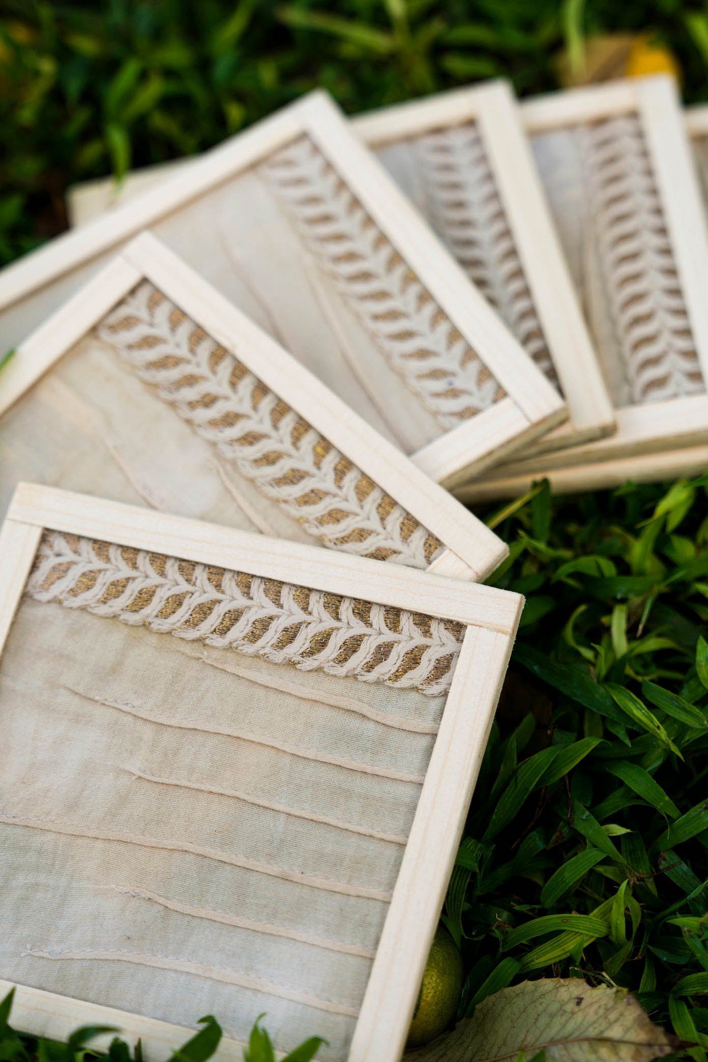 Handwoven Dupion Silk Beverage Coasters - Set of 2 With Coaster Holder
