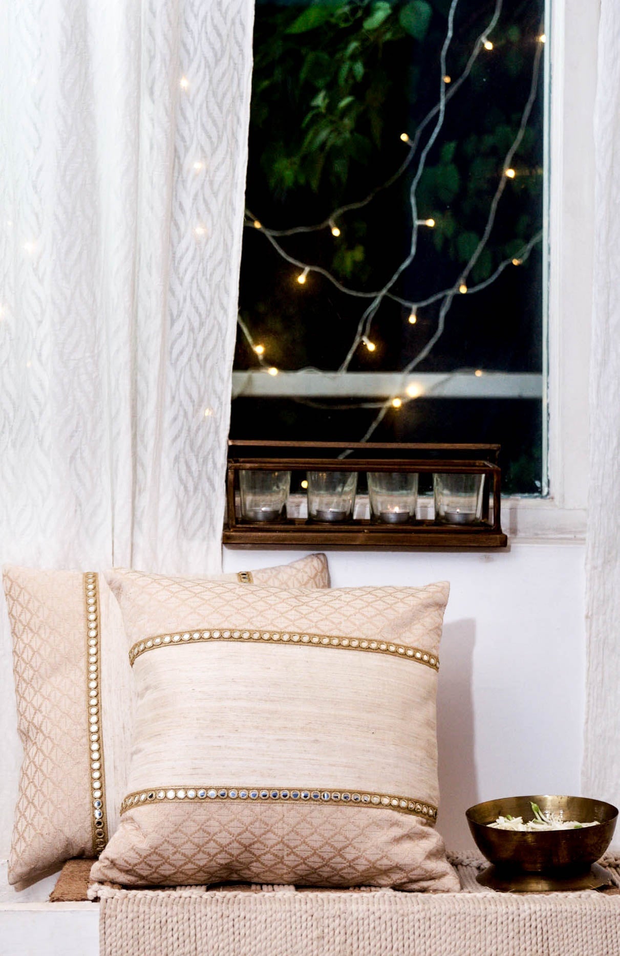 Handwoven Matka Silk Cushion Cover - Cotton Blend, Mirror Work