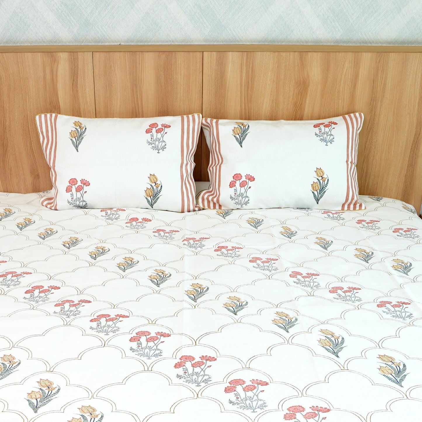 Bedsheet | Cotton Handblock Jaquard Quilted | Set of 3