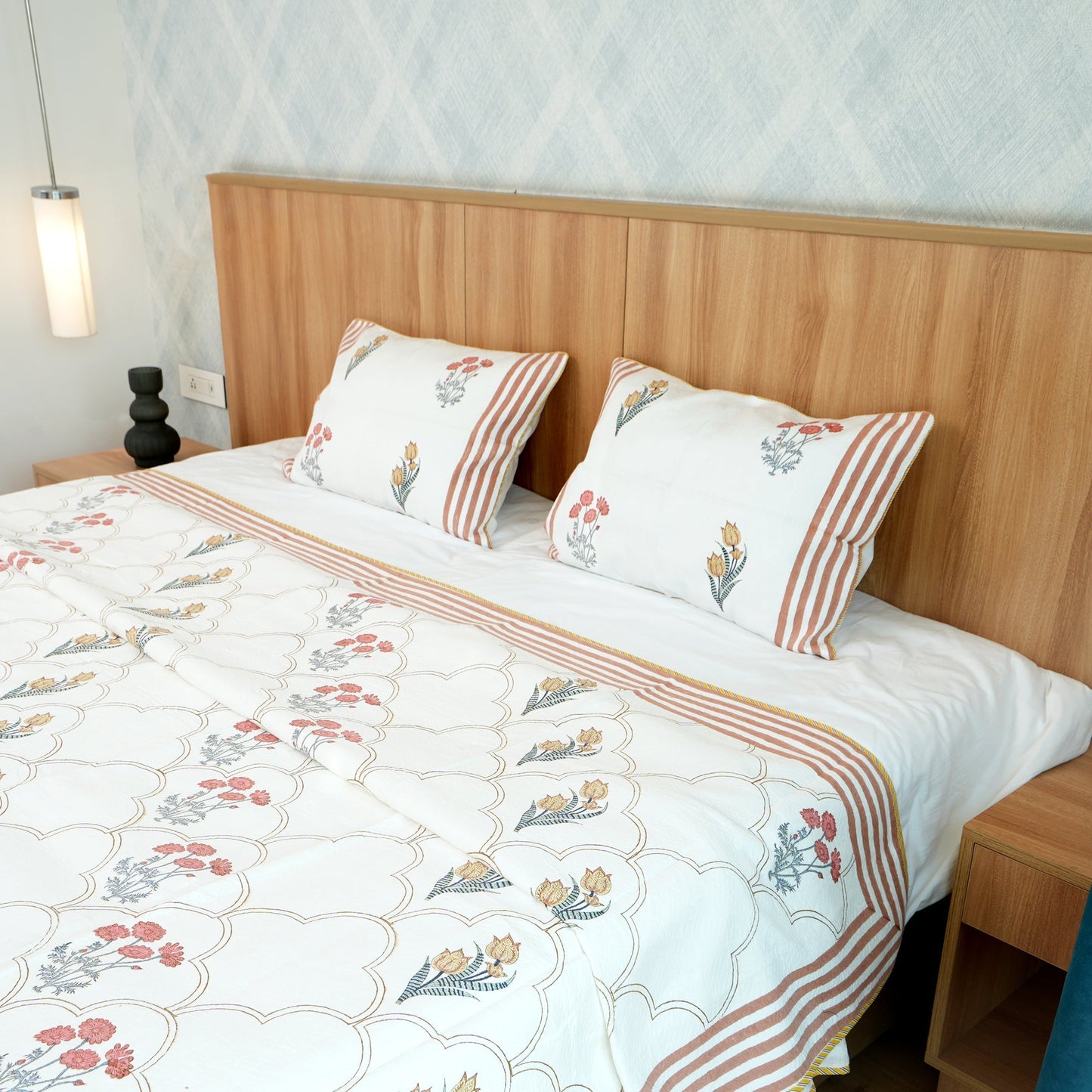 Bedsheet | Cotton Handblock Jaquard Quilted | Set of 3