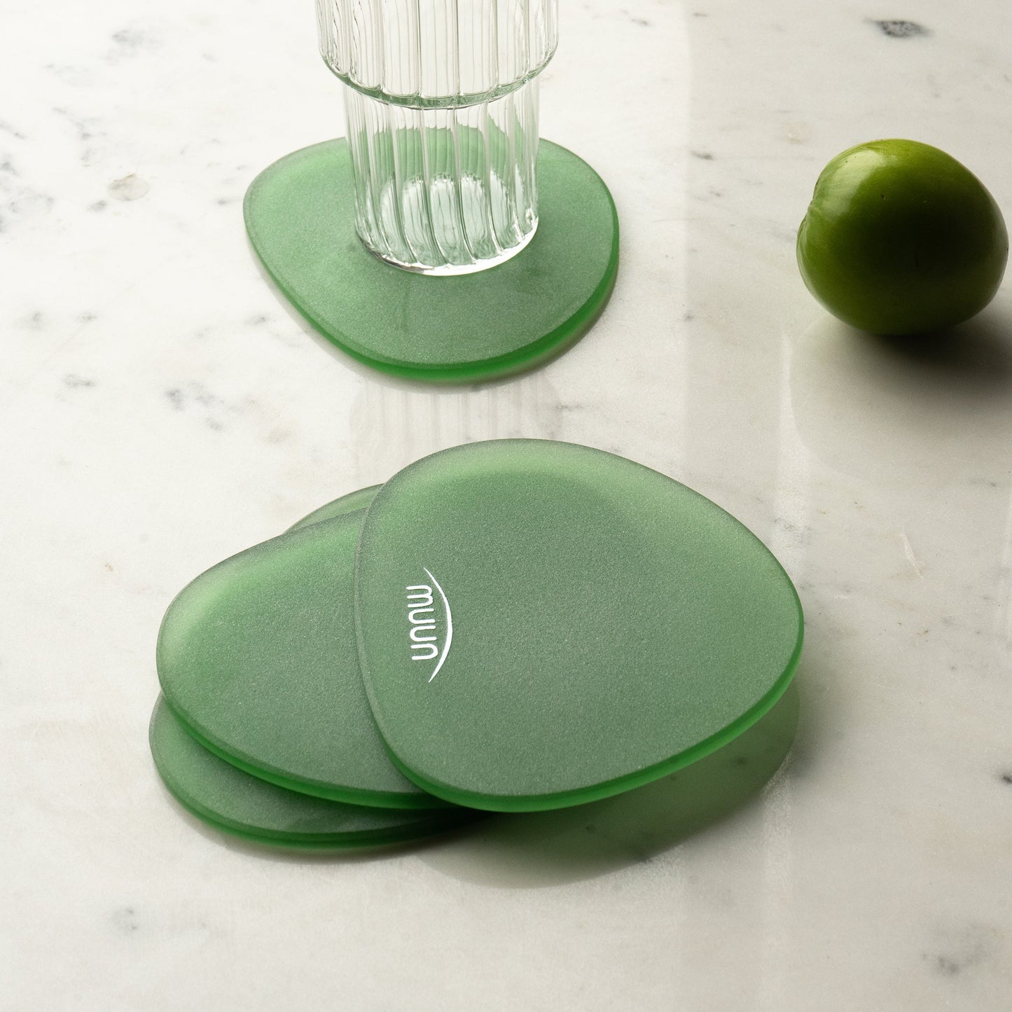 Frosted Glass Coasters Pebble Shape - Set of 4, 3 Colours