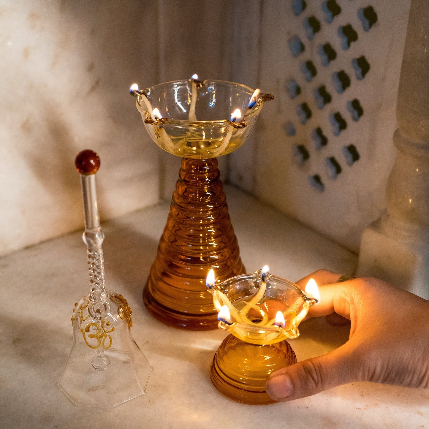 Glass Tea Light Candle Holder - Modern Diya Design