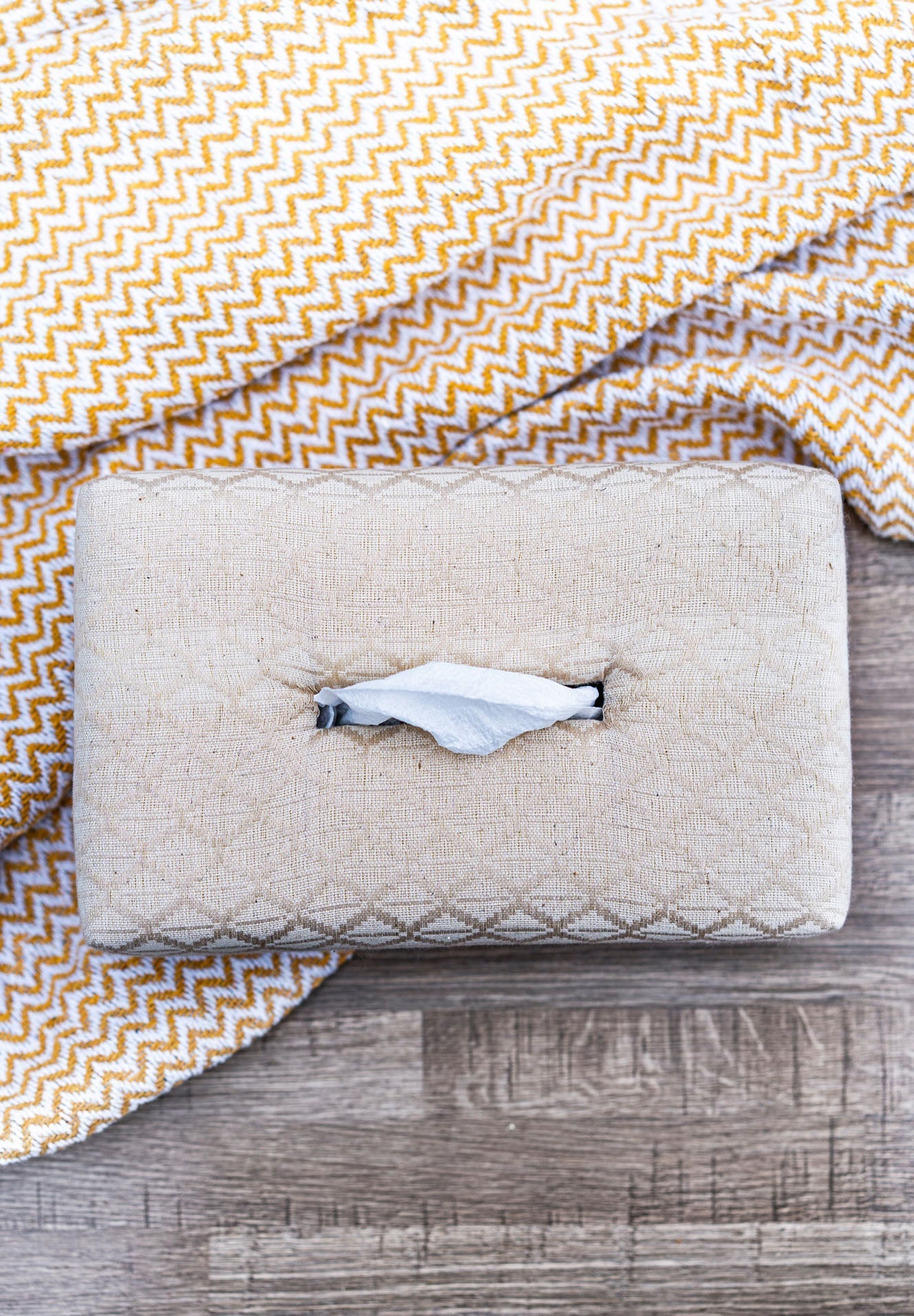 Khadi Cotton Tissue Box - Handwoven Jacquard
