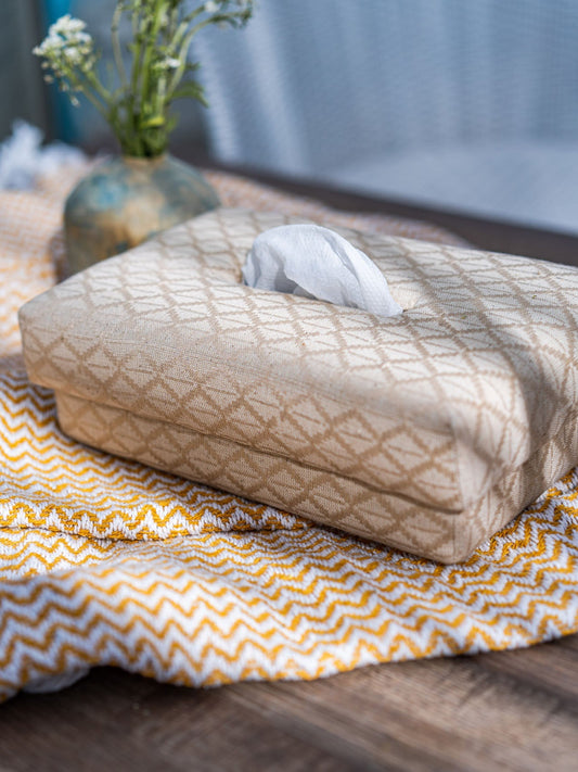 Khadi Cotton Tissue Box - Handwoven Jacquard