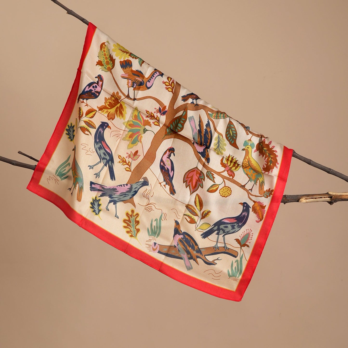 Scarf | Mulberry Silk Bird Song | Red