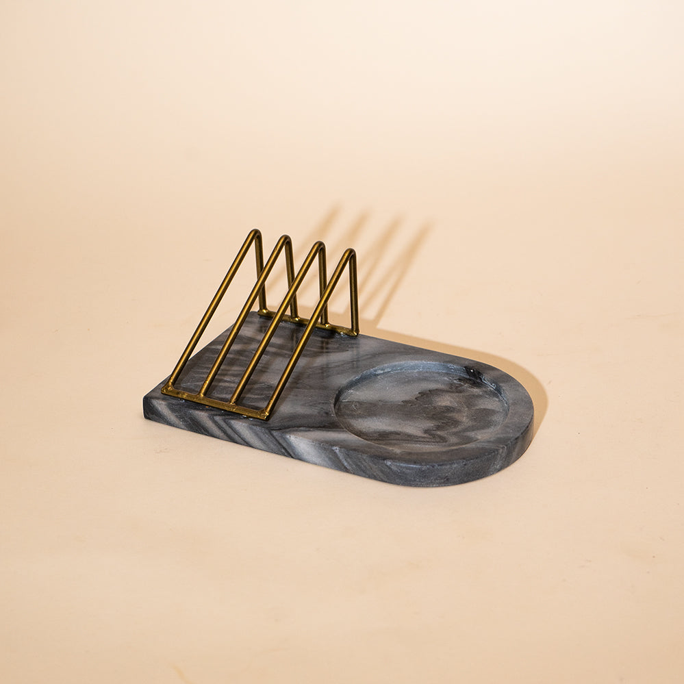 Grey Marble Breakfast Serving Tray - Gold-accented Toast Stand