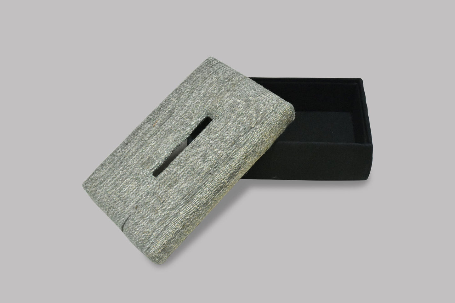 Handwoven Ghicha Silk Tissue Box - Herringbone Pattern