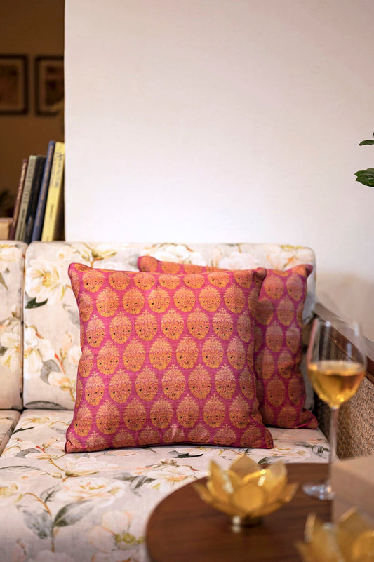 Handwoven Dupion Silk Cushion Cover - Multi Colour Print, 1 Pc
