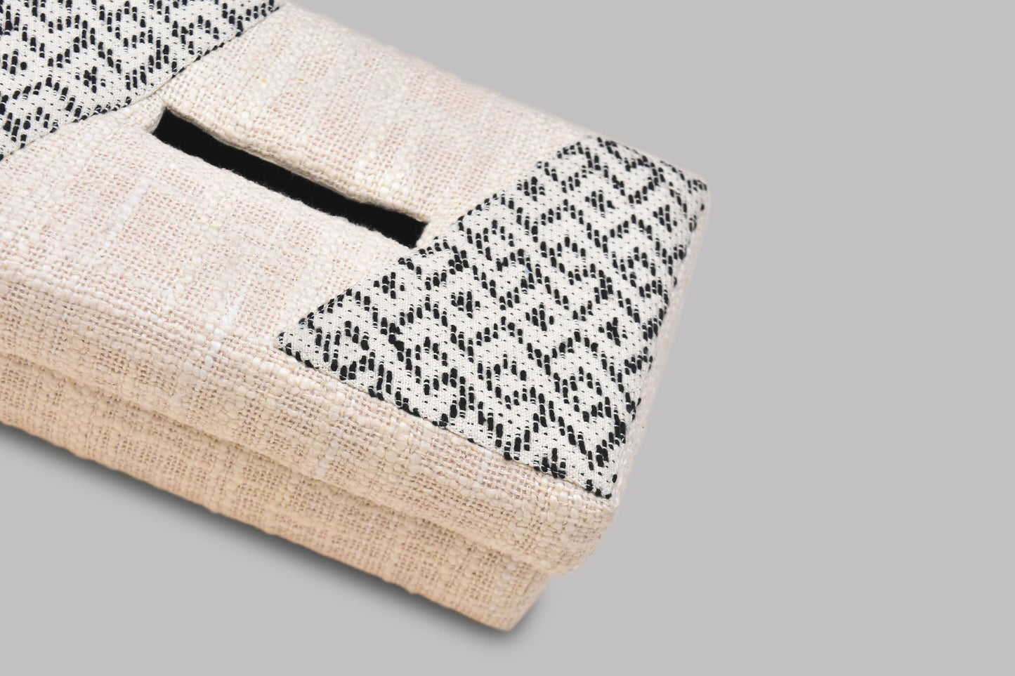 Handwoven Cotton Tissue Box - Jacquard Geometric Design