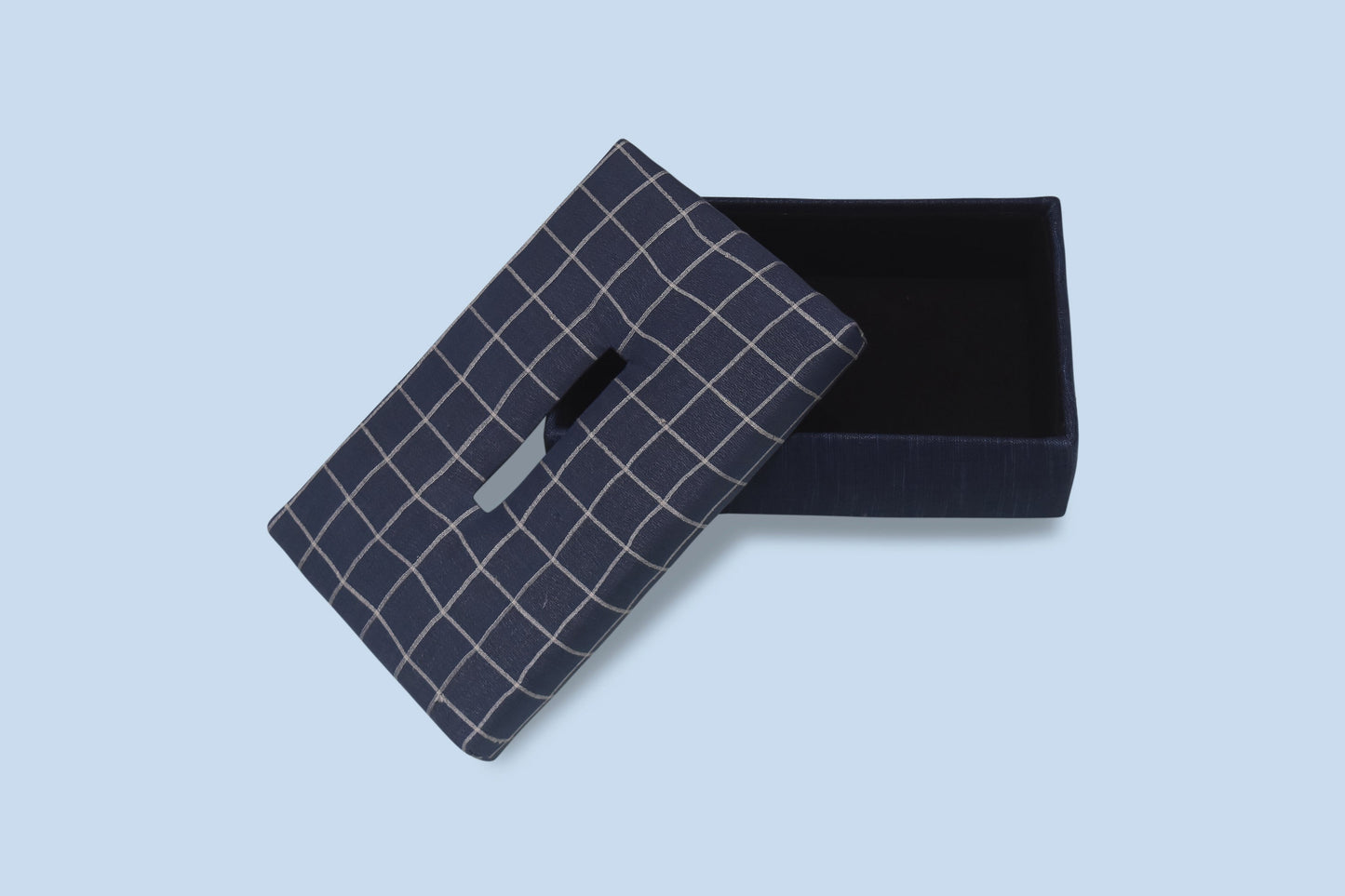 Handwoven Cotton Tissue Box - Blue Check Pattern