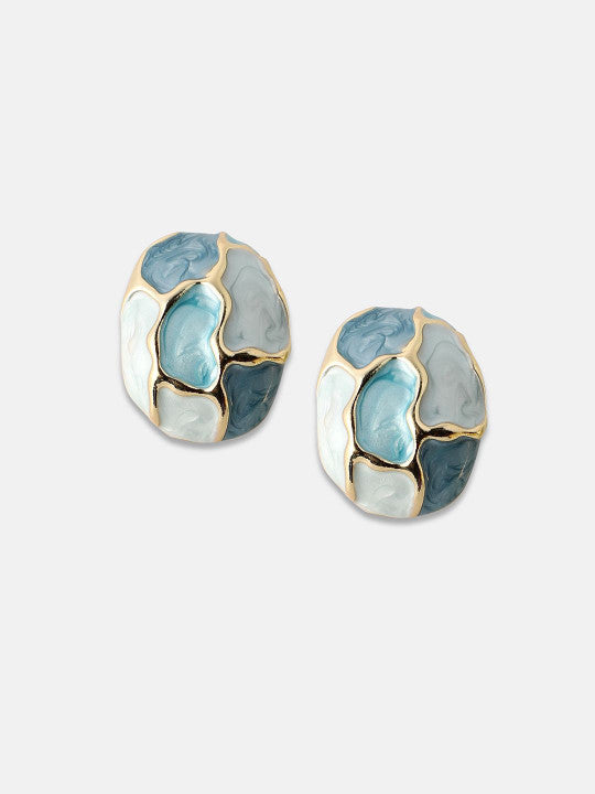 Modern Stud Earrings – Gold-Plated – Blue Finish – Secure Post Back
