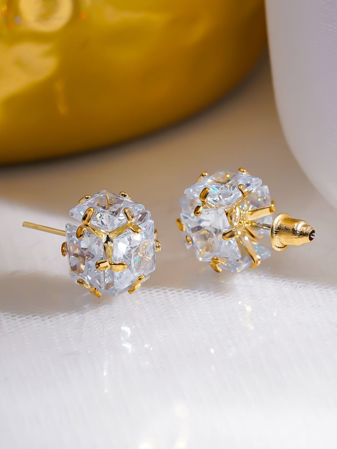 Geometric Studs – Earrings – Gold-Plated & Crystal Embellished – 1cm x 1cm