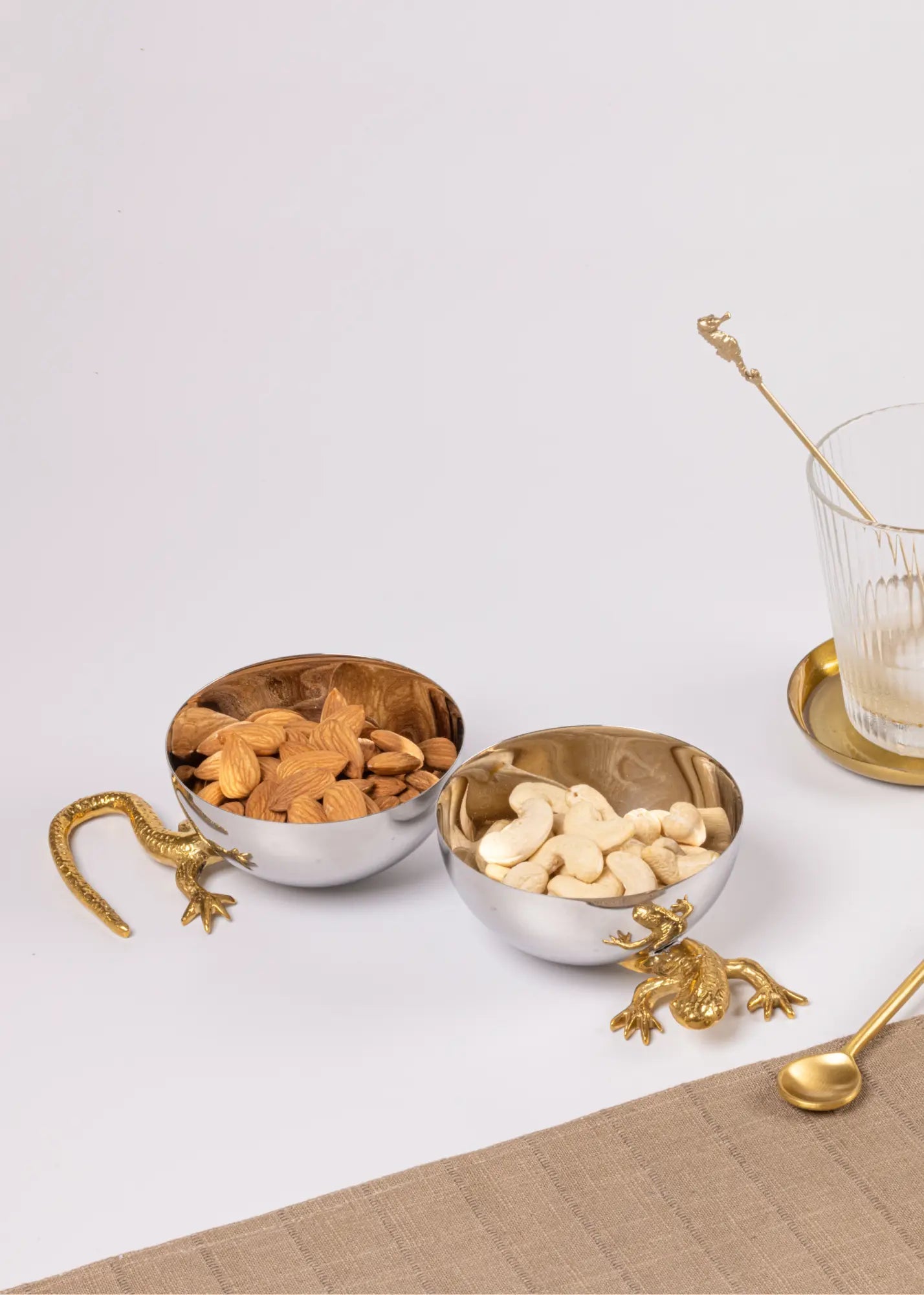 Stainless Steel & Brass Gecko Serving Bowl - Set of 2