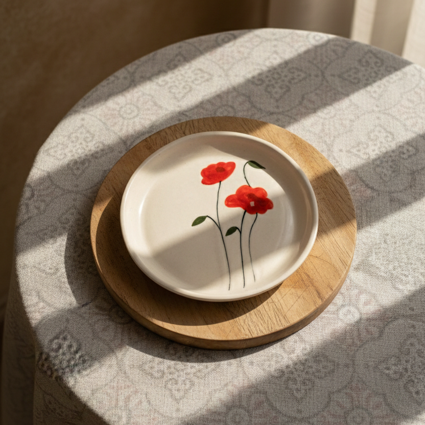 Ruby Bloom Dessert Plate – Glazed Ceramic – 5 Inch – Microwave & Dishwasher Safe