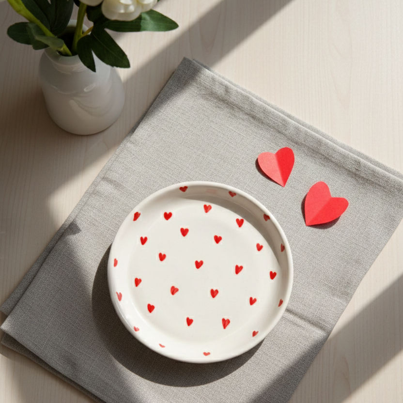 Red Heart Plate – 5 Inch Ceramic Dessert Plate – Microwave & Dishwasher Safe