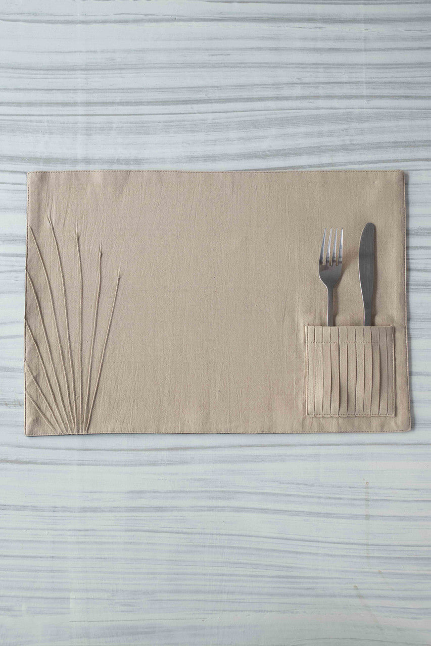 Plexure Cotton Table Placemat With Cutlery Pocket - Set Of 2