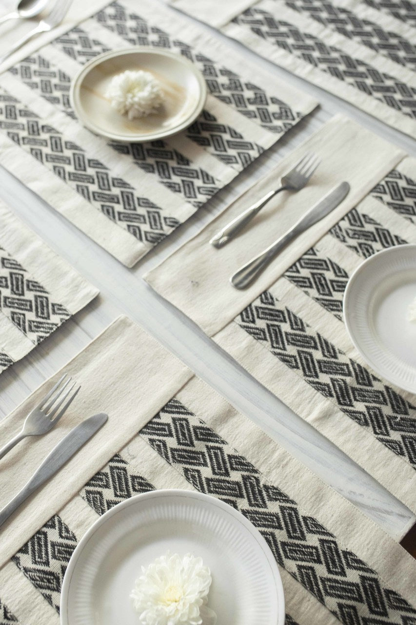 Kala Cotton Table Placemat With Handwoven Jacquard Patch - Set of 2