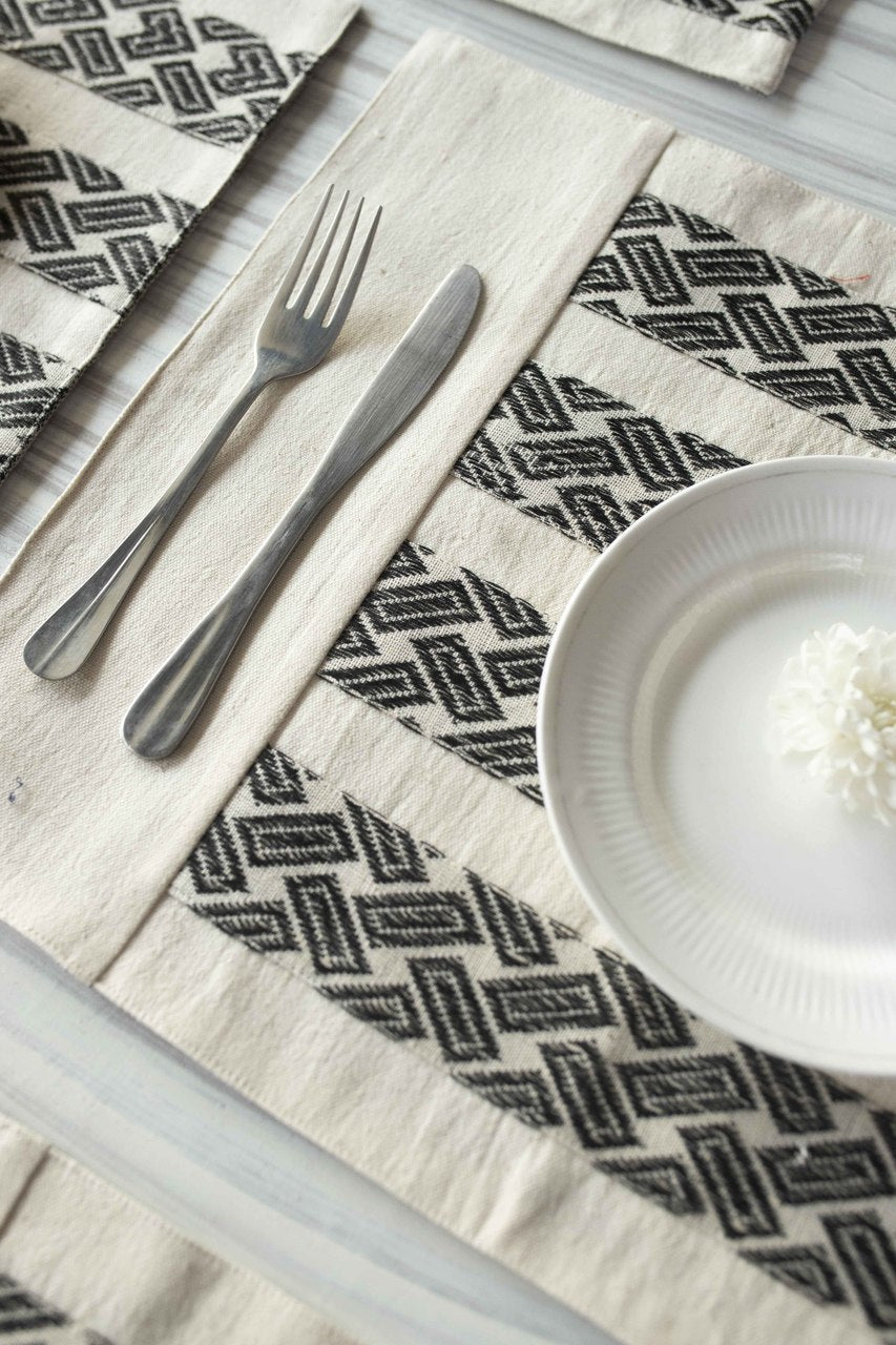 Kala Cotton Table Placemat With Handwoven Jacquard Patch - Set of 2